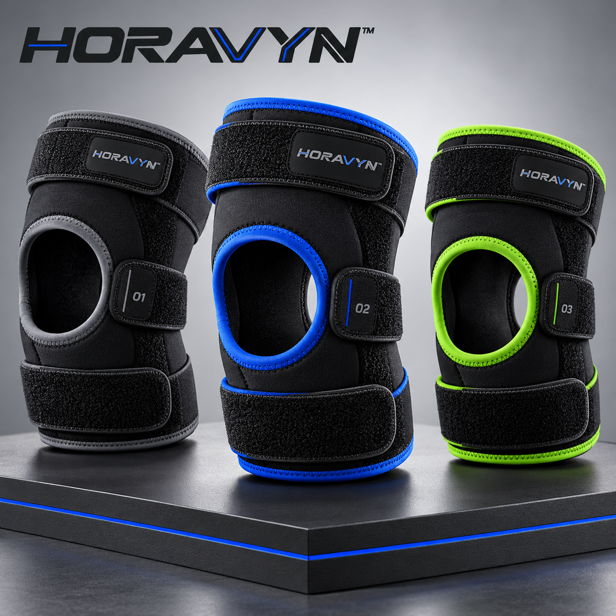 HORAVYN™ ORVEX Adjustable Knee Support Wrap — Open-Patella Wraparound Knee Sleeve with Three-Strap Closure for Adult Athletic Use
