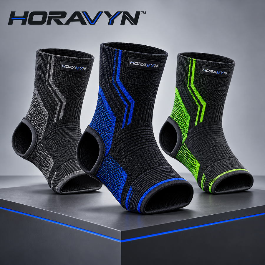 HORAVYN™ VECTRA Compression Ankle Sleeve — Open-Heel Knit Ankle Support for Walking, Gym Workouts & Recreational Sports, Single Sleeve