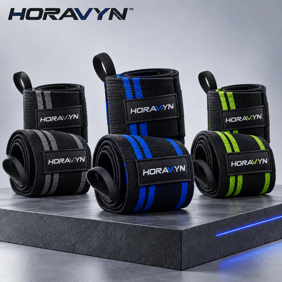 HORAVYN™ NORYX 18-Inch Weightlifting Wrist Wraps — Adjustable Elastic Training Wraps with Thumb Loops for Gym & Strength Workouts, Pair