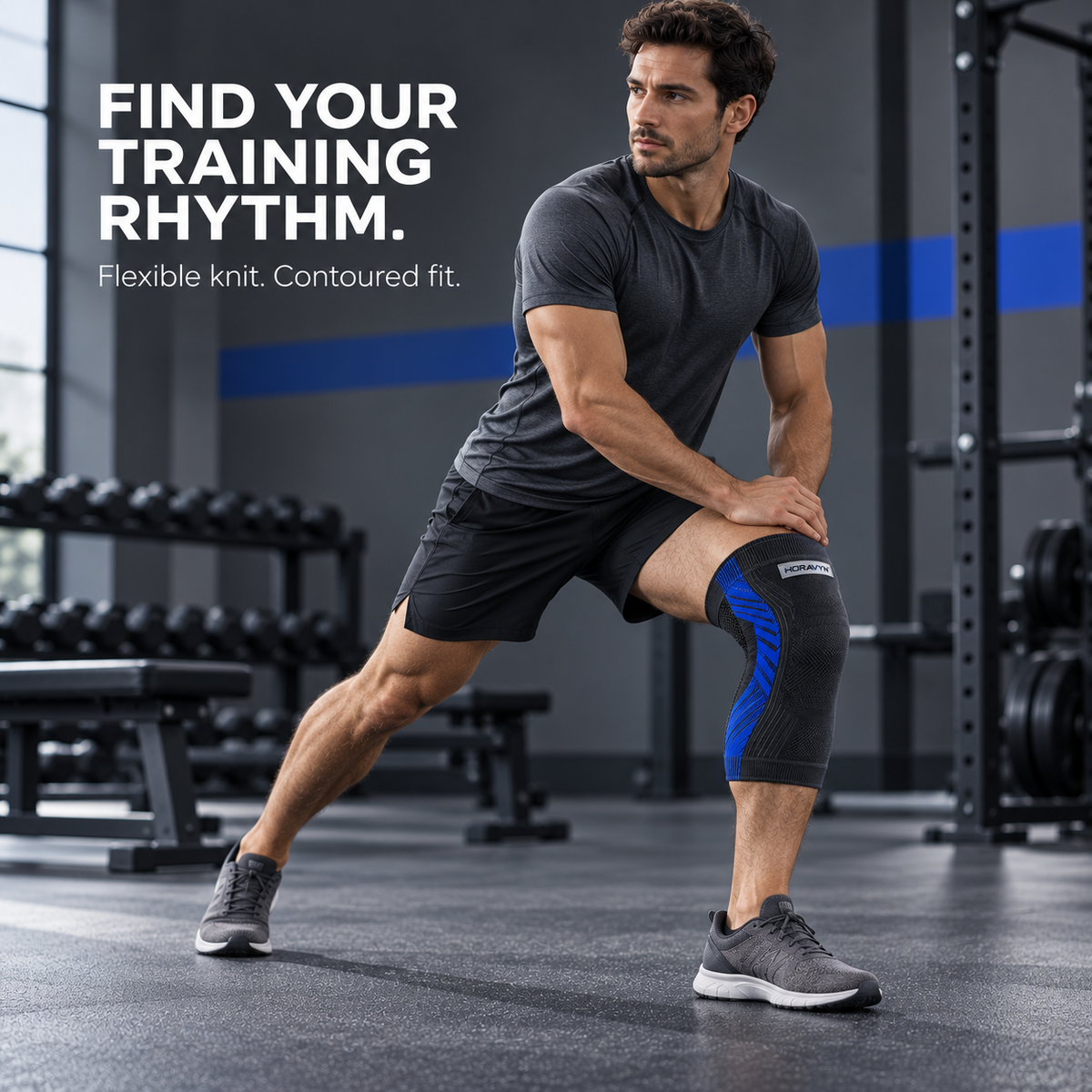 HORAVYN™ AXEN Compression Knee Sleeve — Flexible Knit Knee Support for Gym Workouts, Strength Training & Everyday Activity, Single Sleeve