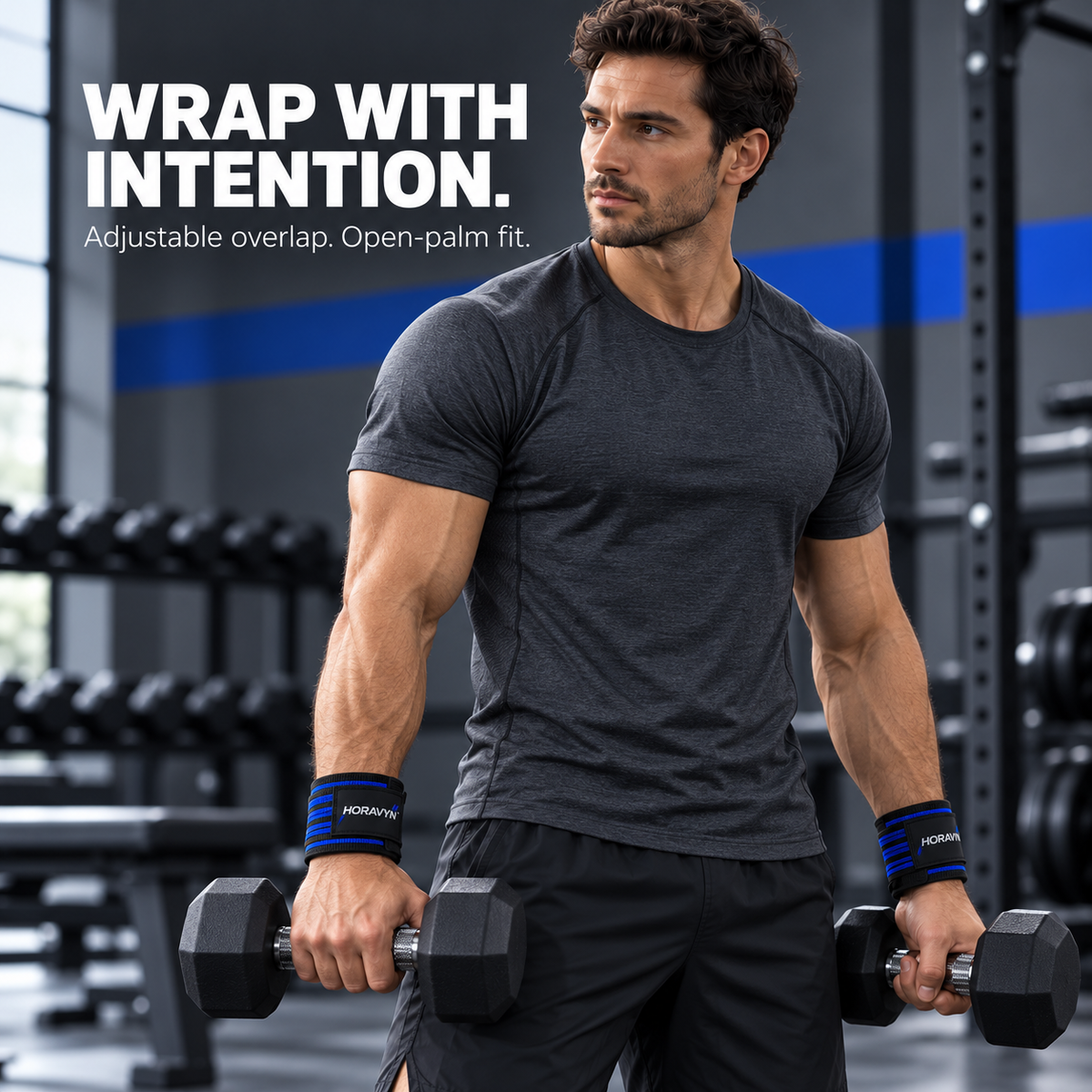 HORAVYN™ NORYX 18-Inch Weightlifting Wrist Wraps — Adjustable Elastic Training Wraps with Thumb Loops for Gym & Strength Workouts, Pair