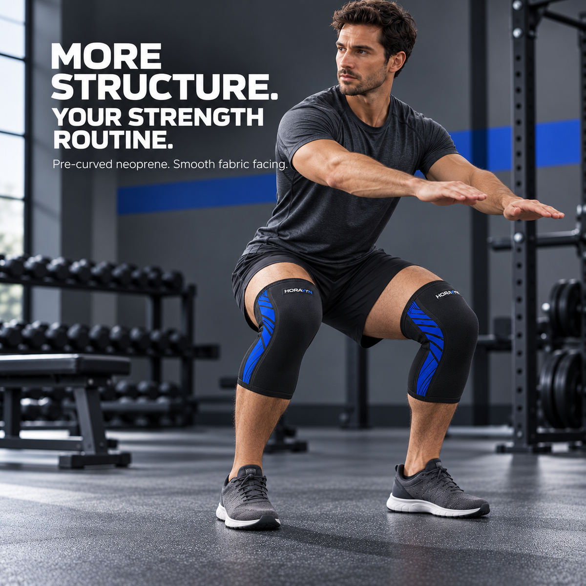 HORAVYN™ VORDEX Weightlifting Knee Sleeves — 0.2-Inch Neoprene Knee Supports for Squats, Gym Training & Strength Workouts, Pair