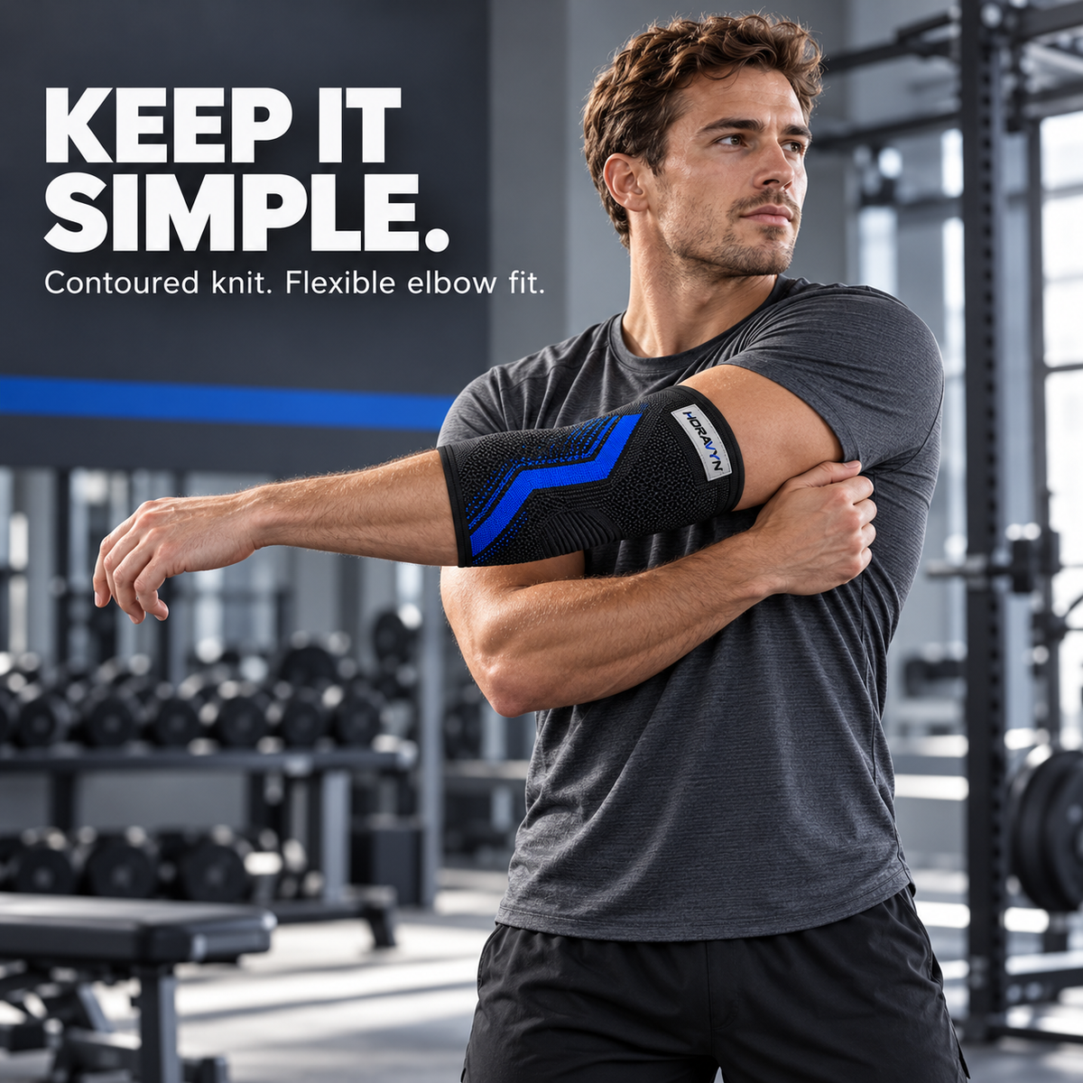 HORAVYN™ KORVEN Compression Elbow Sleeve — Contoured Knit Elbow Support for Gym Training, Recreational Sports & Everyday Movement, Single Sleeve