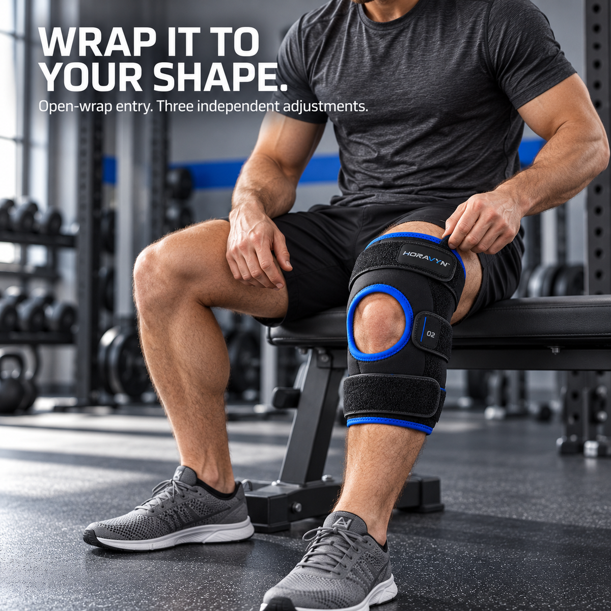 HORAVYN™ ORVEX Adjustable Knee Support Wrap — Open-Patella Wraparound Knee Sleeve with Three-Strap Closure for Adult Athletic Use