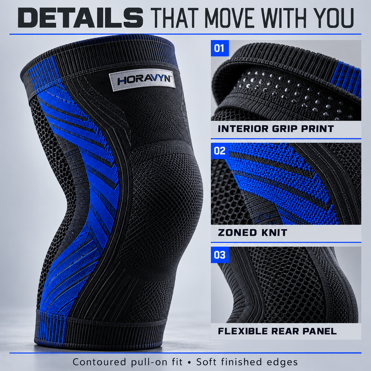 HORAVYN™ AXEN Compression Knee Sleeve — Flexible Knit Knee Support for Gym Workouts, Strength Training & Everyday Activity, Single Sleeve