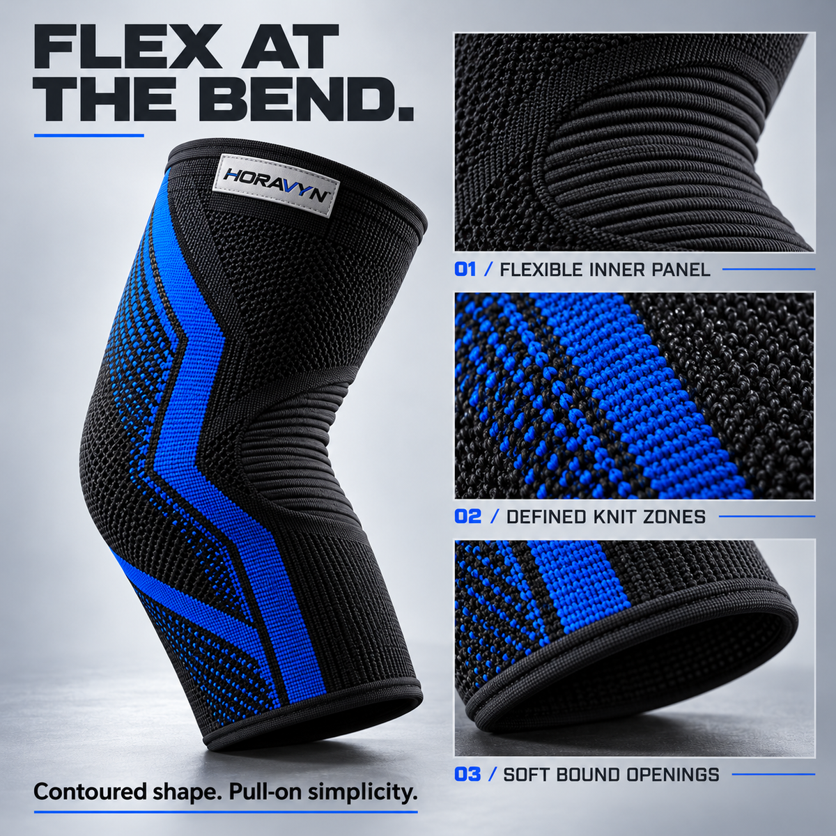 HORAVYN™ KORVEN Compression Elbow Sleeve — Contoured Knit Elbow Support for Gym Training, Recreational Sports & Everyday Movement, Single Sleeve