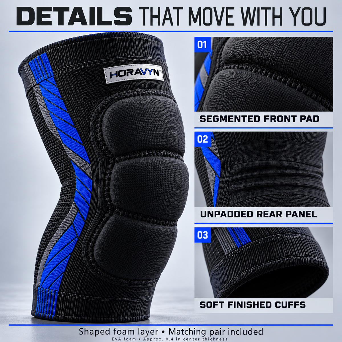 HORAVYN™ DREXEN Volleyball Knee Pads — Contoured Foam-Padded Knee Sleeves for Adult Indoor Court Practice, Pair