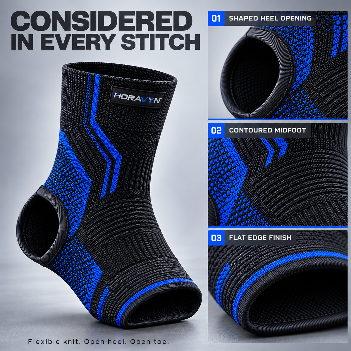 HORAVYN™ VECTRA Compression Ankle Sleeve — Open-Heel Knit Ankle Support for Walking, Gym Workouts & Recreational Sports, Single Sleeve