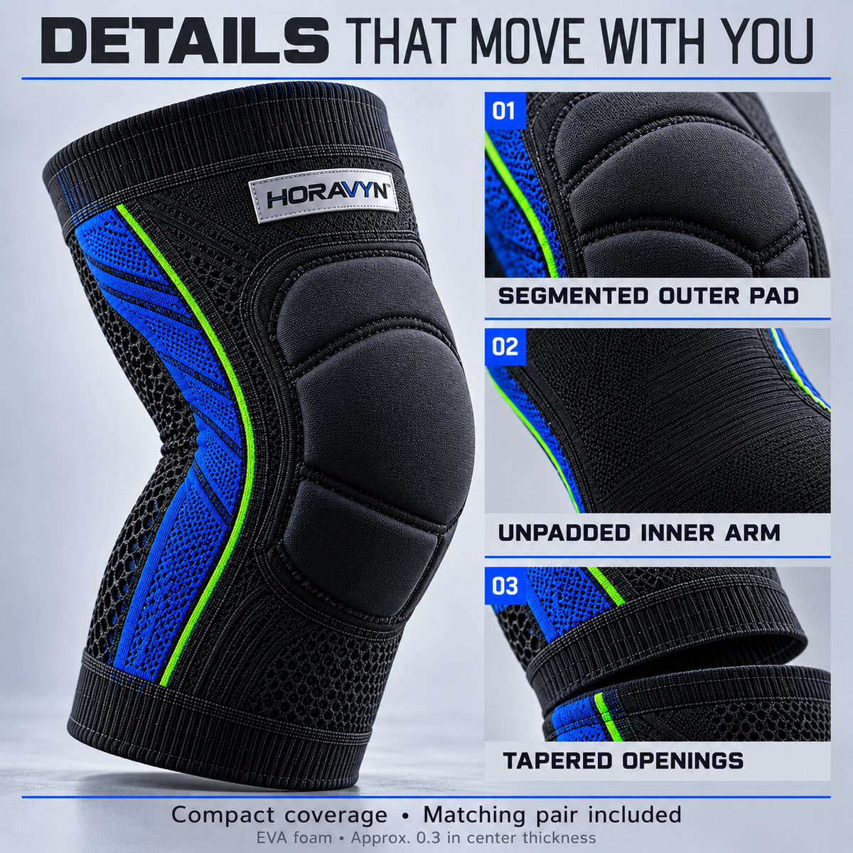 HORAVYN™ ARVON Padded Elbow Sleeves — Flexible Foam Elbow Pads for Adult Volleyball & Indoor Court Practice, Pair