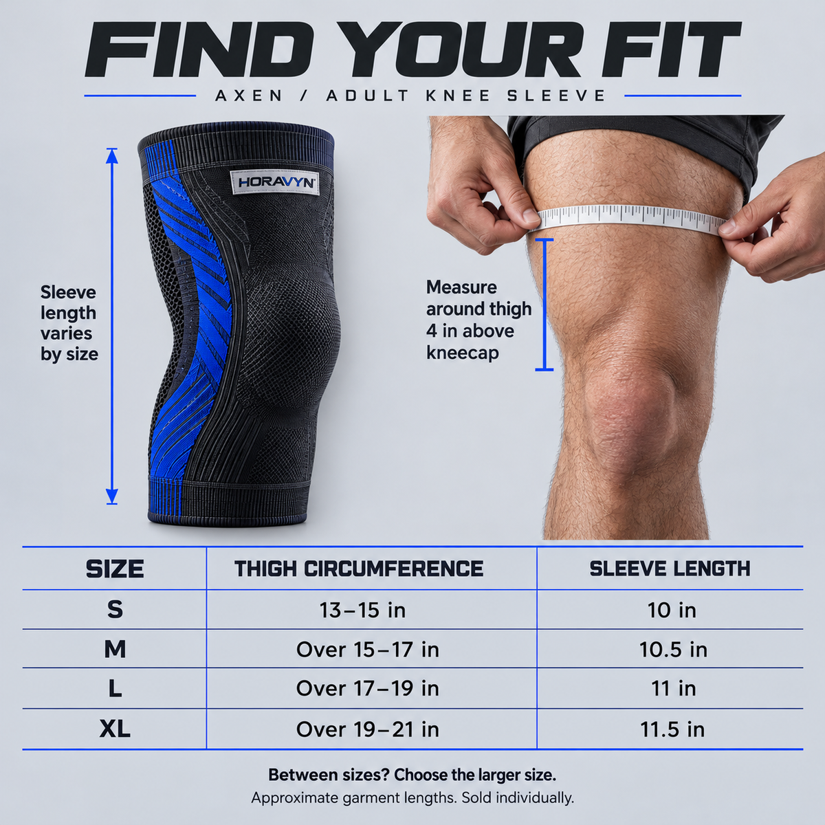 HORAVYN™ AXEN Compression Knee Sleeve — Flexible Knit Knee Support for Gym Workouts, Strength Training & Everyday Activity, Single Sleeve