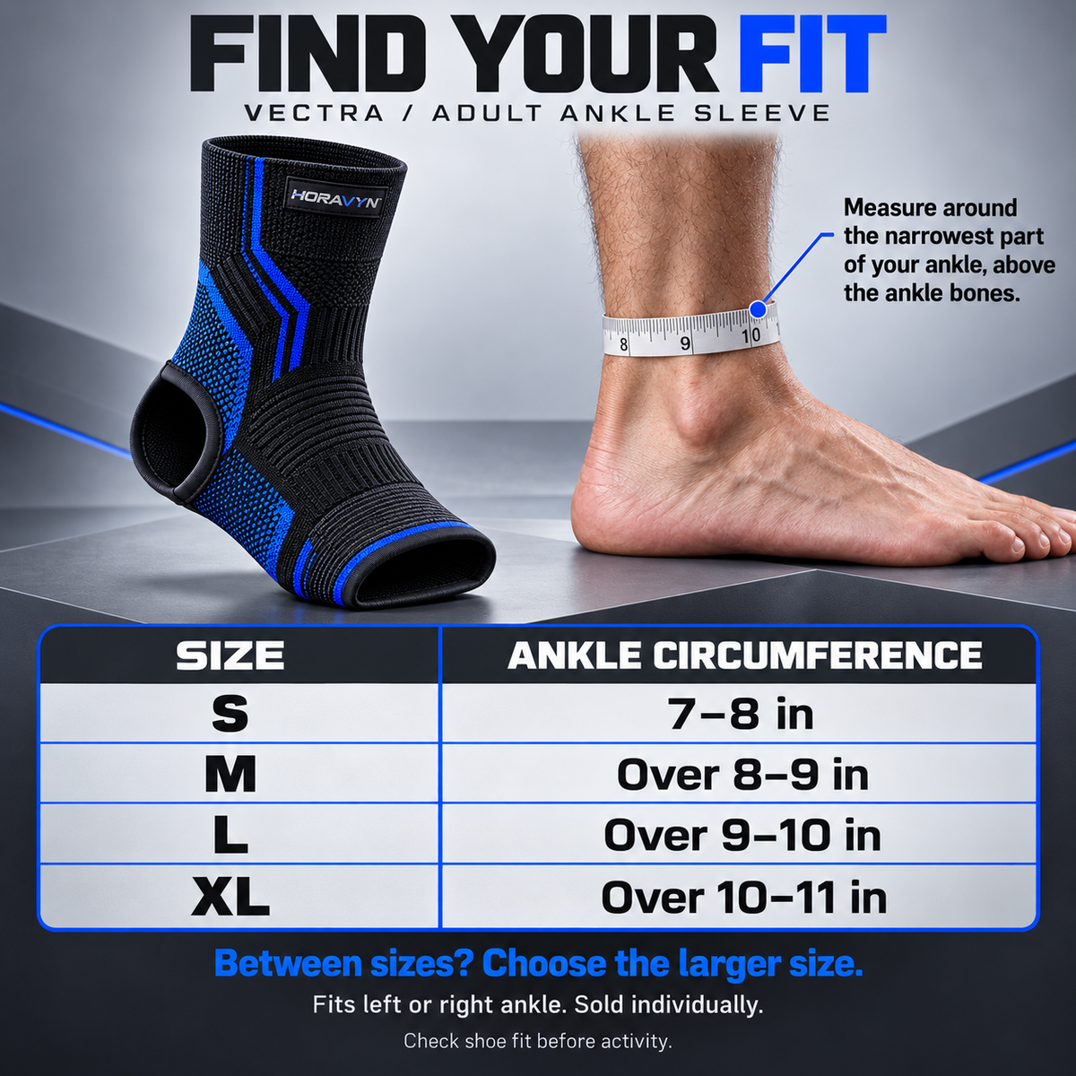 HORAVYN™ VECTRA Compression Ankle Sleeve — Open-Heel Knit Ankle Support for Walking, Gym Workouts & Recreational Sports, Single Sleeve