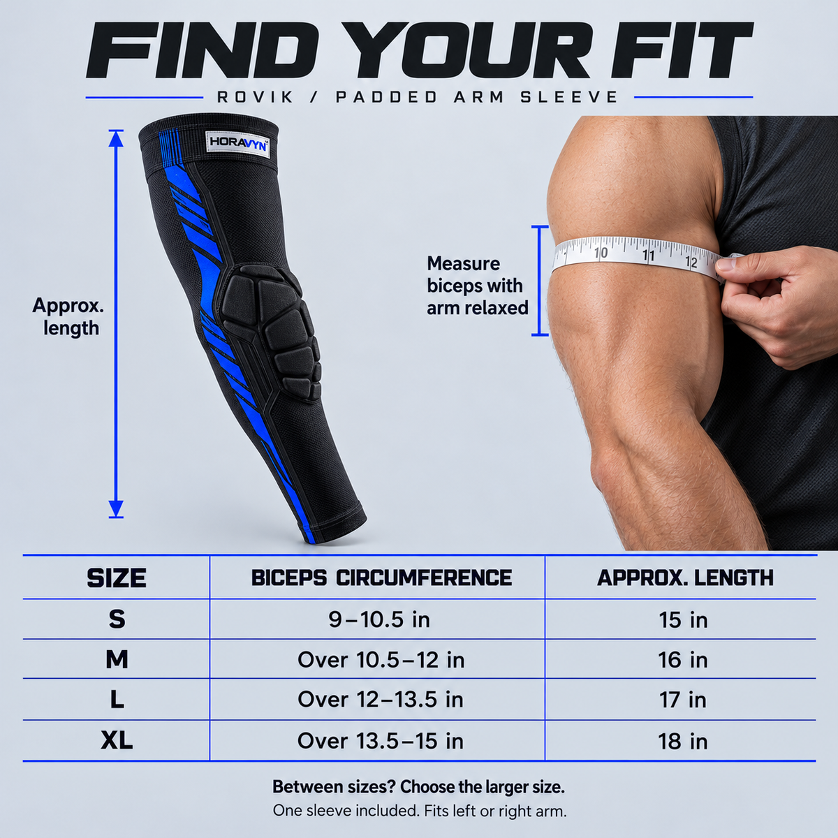 HORAVYN™ ROVIK Padded Basketball Arm Sleeve — Full-Length Stretch Shooting Sleeve with Segmented Elbow Padding, Single Sleeve