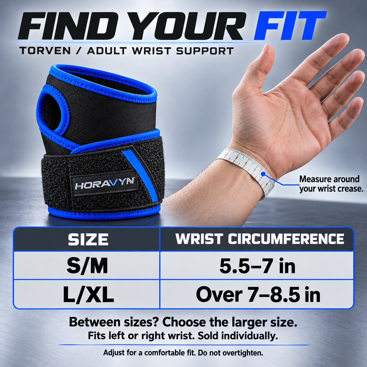 HORAVYN™ TORVEN Adjustable Wrist Support Wrap — Flexible Wraparound Sports Wrist Support with Thumb Opening, Single Wrap