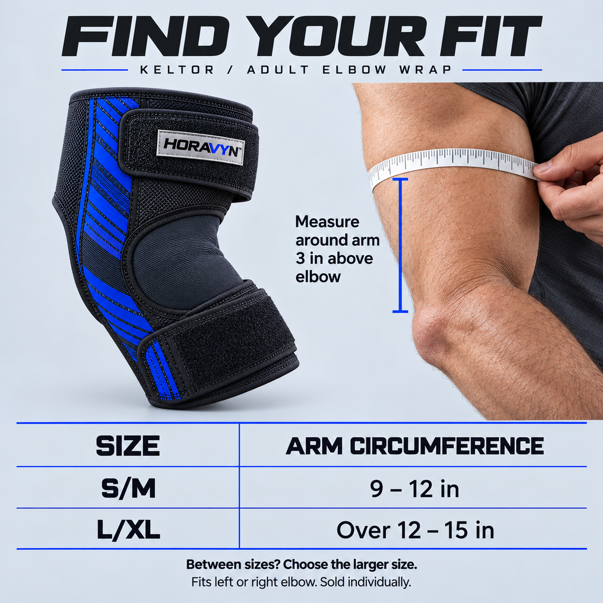 HORAVYN™ KELTOR Adjustable Elbow Support Wrap — Open-Wrap Athletic Elbow Sleeve with Dual Closure Tabs for Gym & Recreational Use