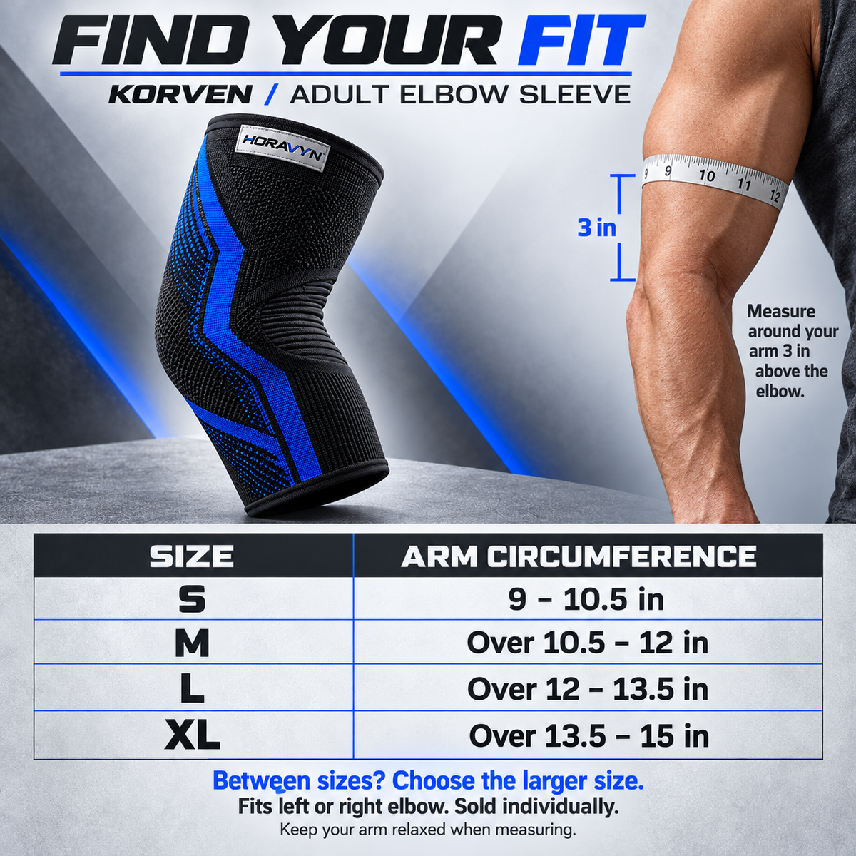HORAVYN™ KORVEN Compression Elbow Sleeve — Contoured Knit Elbow Support for Gym Training, Recreational Sports & Everyday Movement, Single Sleeve