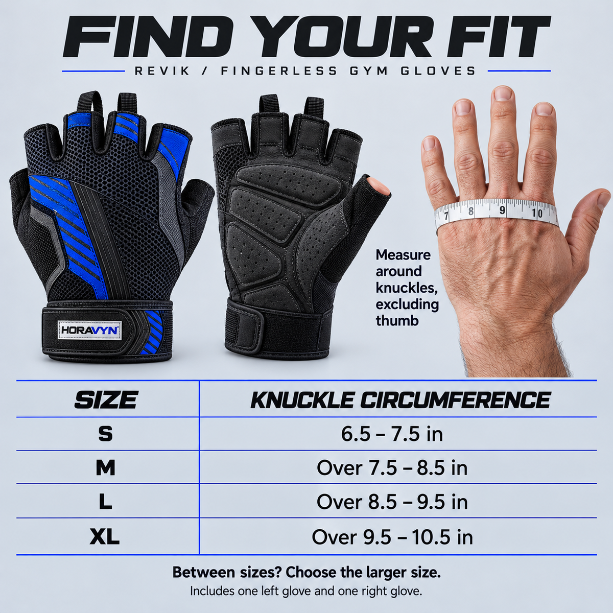 HORAVYN™ REVIK Fingerless Workout Gloves — Padded Palm Weightlifting Gloves with Adjustable Wrist Closure for Dumbbells & Gym Machines, Pair