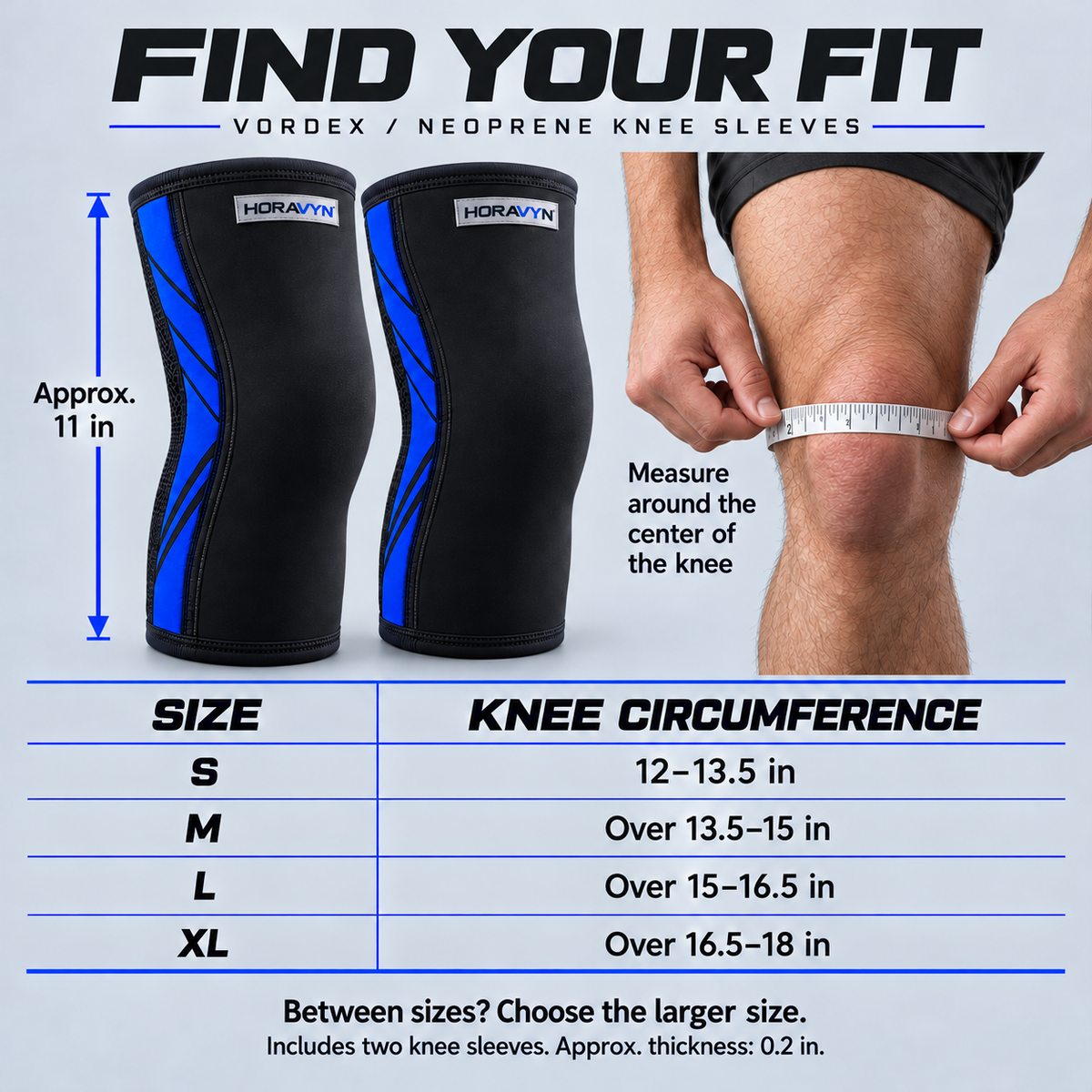 HORAVYN™ VORDEX Weightlifting Knee Sleeves — 0.2-Inch Neoprene Knee Supports for Squats, Gym Training & Strength Workouts, Pair