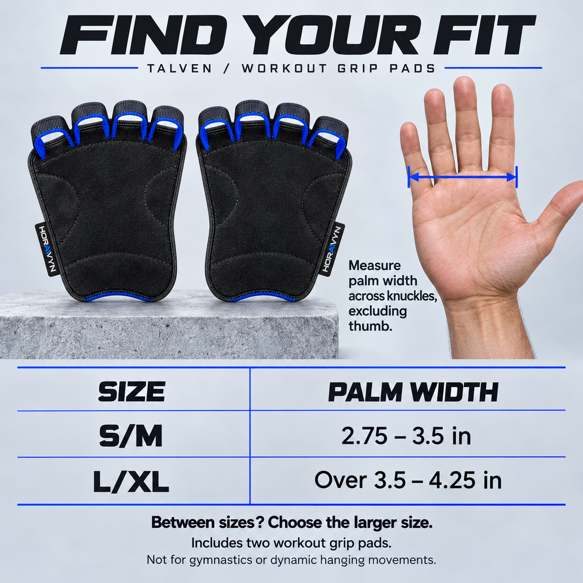 HORAVYN™ TALVEN Workout Grip Pads — Open-Back Palm Guards with Finger Loops for Dumbbells, Cable Handles & Gym Training, Pair
