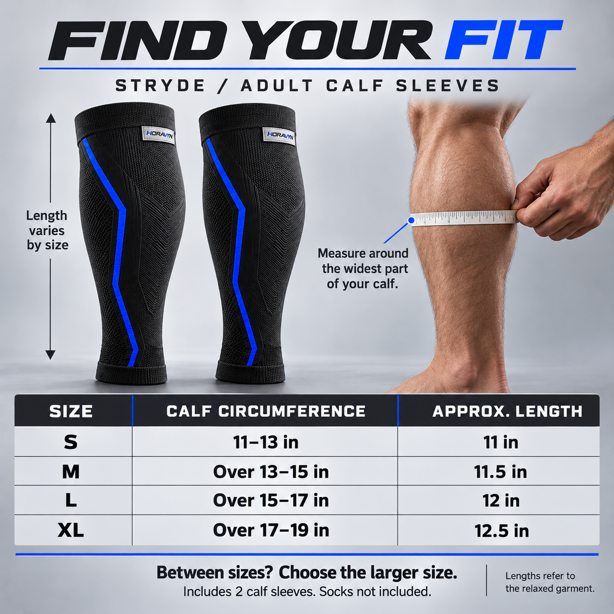 HORAVYN™ STRYDE Calf Compression Sleeves — Footless Knit Lower-Leg Sleeves for Walking, Running Warm-Ups & Gym Training, Pair