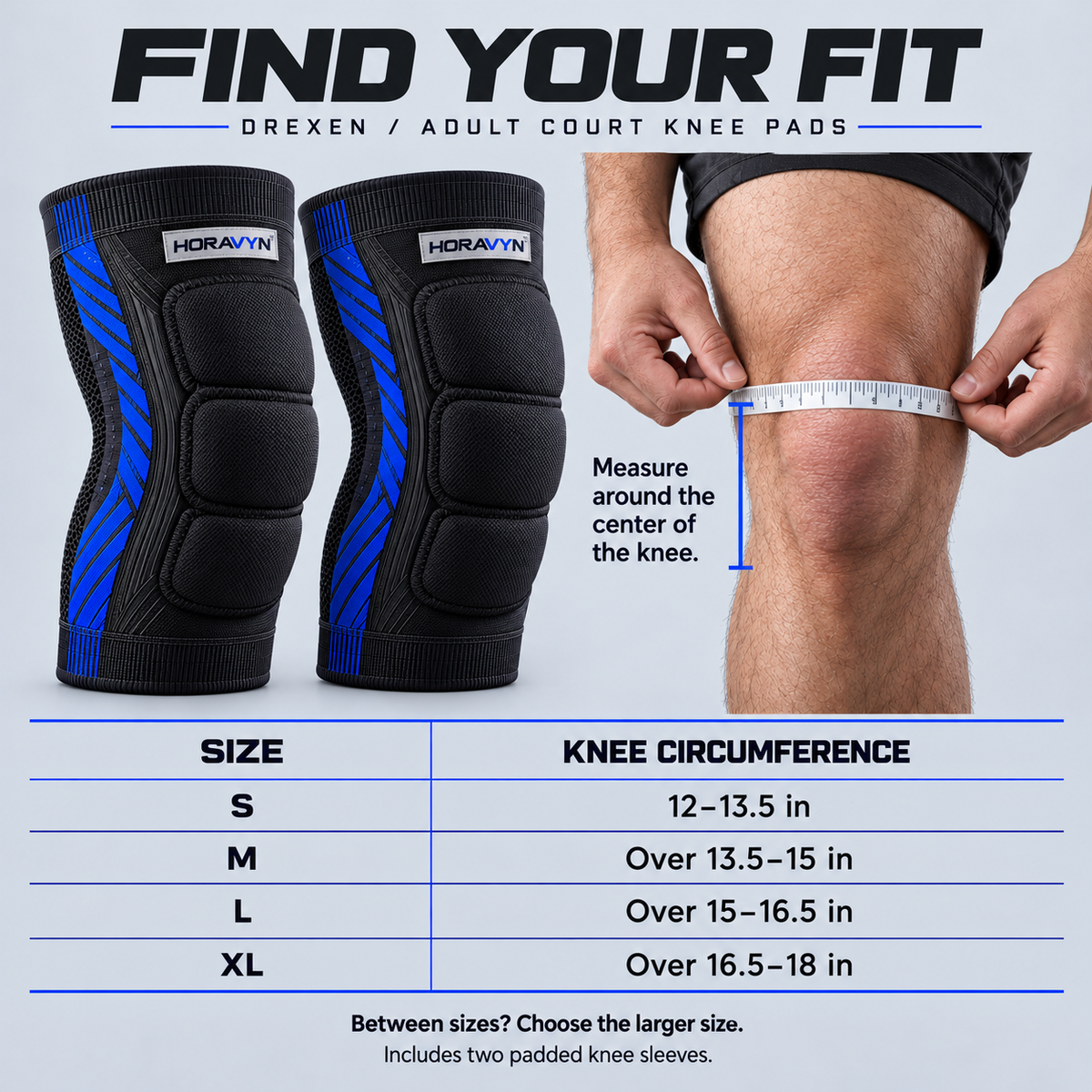 HORAVYN™ DREXEN Volleyball Knee Pads — Contoured Foam-Padded Knee Sleeves for Adult Indoor Court Practice, Pair