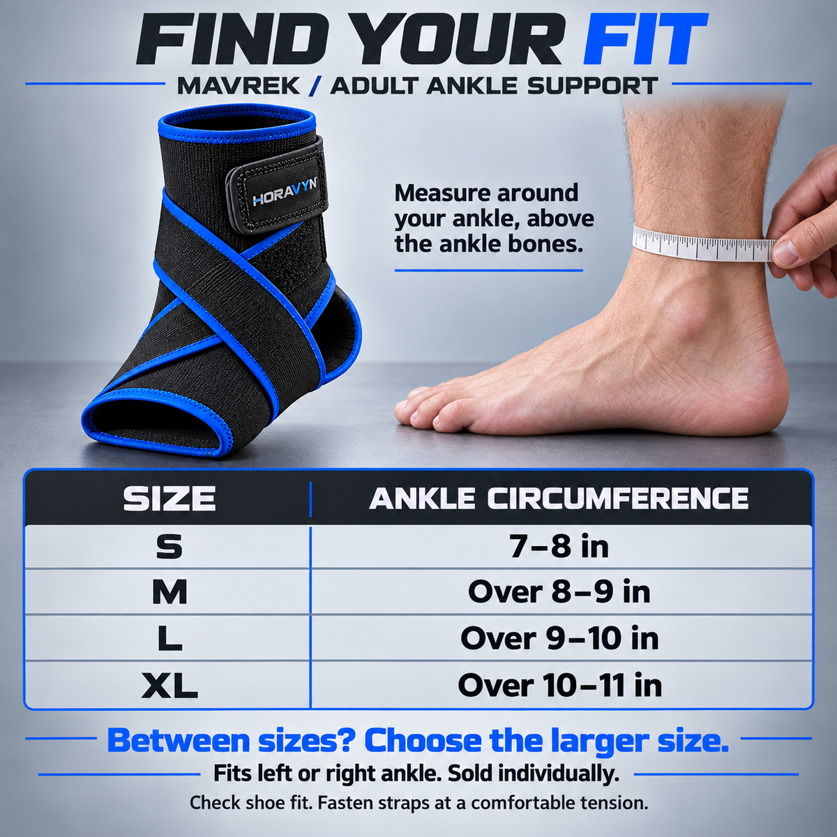 HORAVYN™ MAVREK Adjustable Ankle Support — Open-Heel Ankle Sleeve with Cross-Wrap Straps for Gym & Recreational Activity, Single